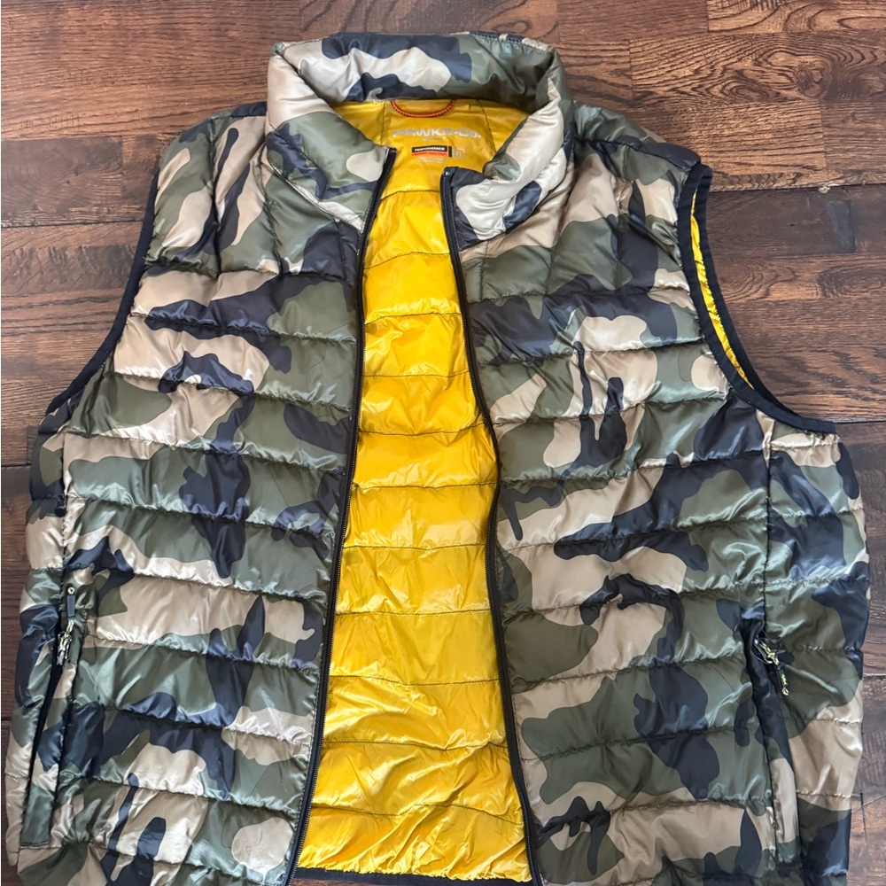 Hawke & Co Camouflage Puffer Vest with Yellow Lining